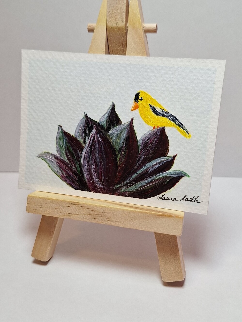 "Golden Perch" Hand-painted acrylic painting (Tiny original artwork!)